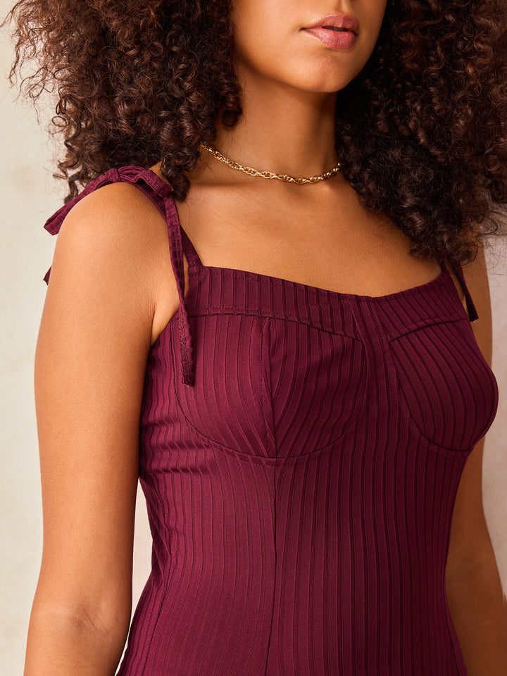 Wine Corset Tie Up Dress