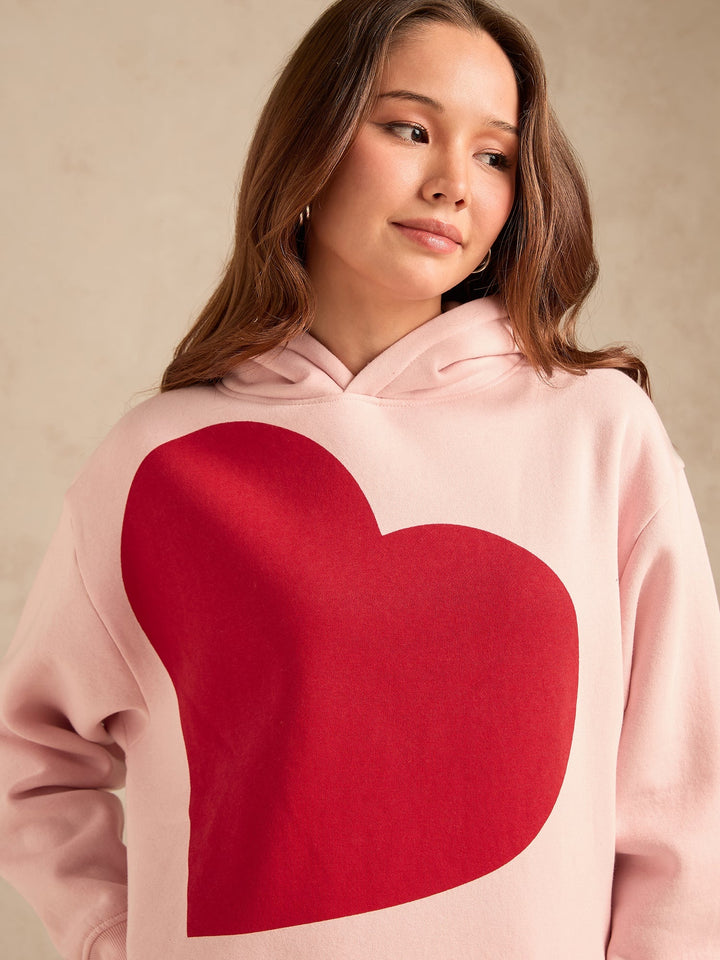 Pink Oversized Fleece Hoodie With Bold Heart Graphic
