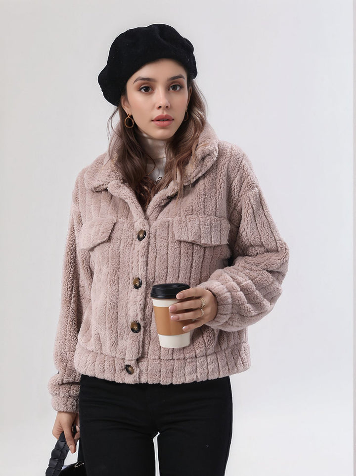 Beige Full Sleeve Buttoned Textured Jacket