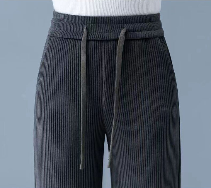 Grey Textured Ribbed Trousers