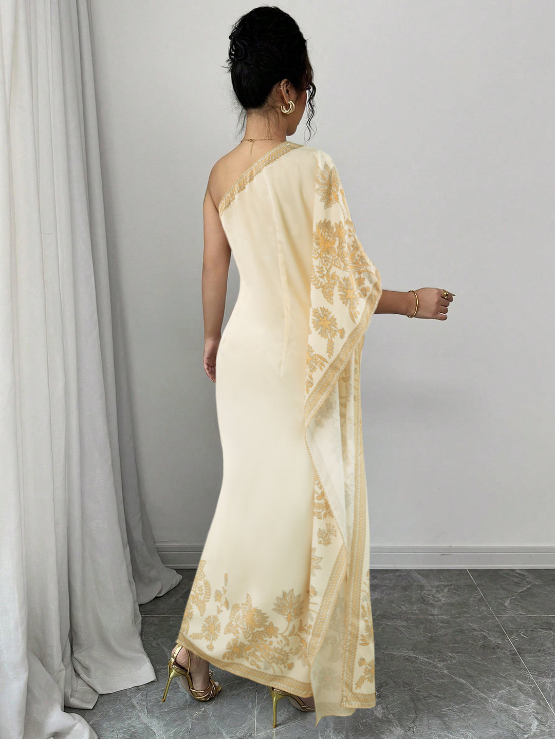Cream One Shoulder Straight Fit Dress