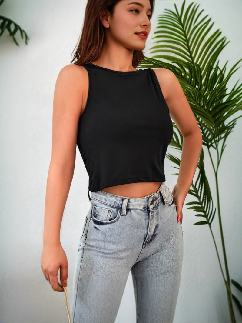 Black Sleeveless Back Twisted Top
