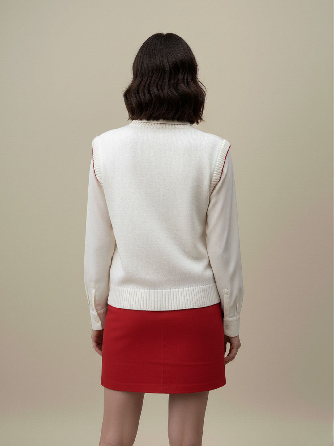 Off White Sleeveless Contrast Rib Sweater