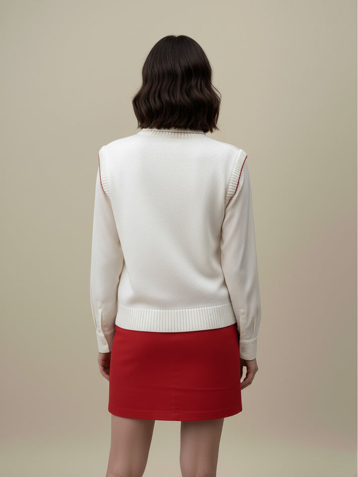 Off White Sleeveless Contrast Rib Sweater