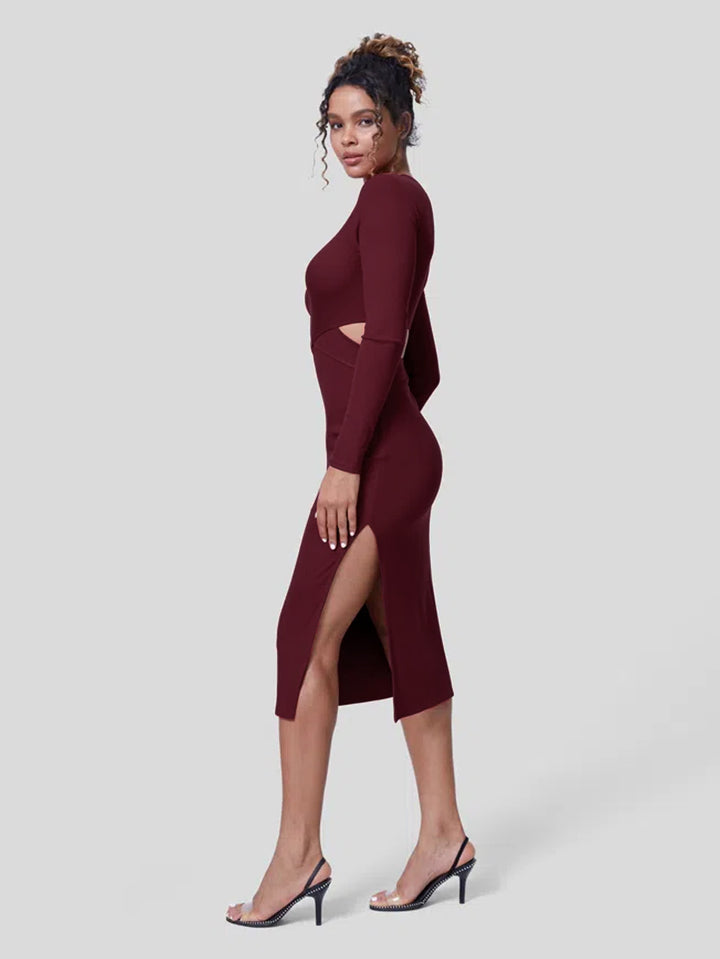 Wine Key Hole Dress With Side Slit