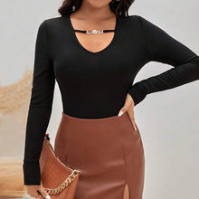 Black Plunge Neck With Metal Trim Strap Top