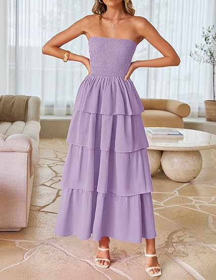 Purple Tube Smoked Dress With Ruffled Layers