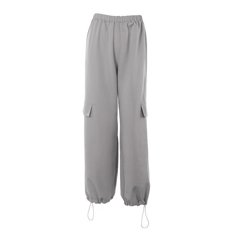 Grey Solid Parachute Pant