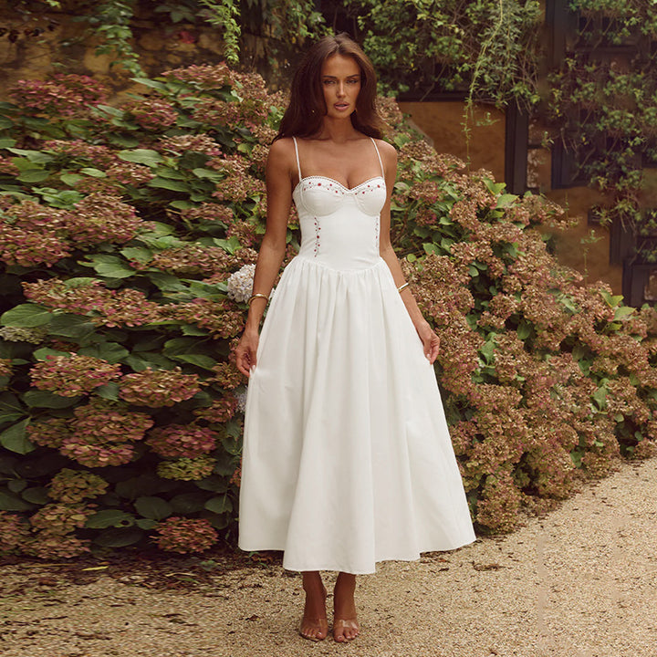White Corset Fit And Flare Dress