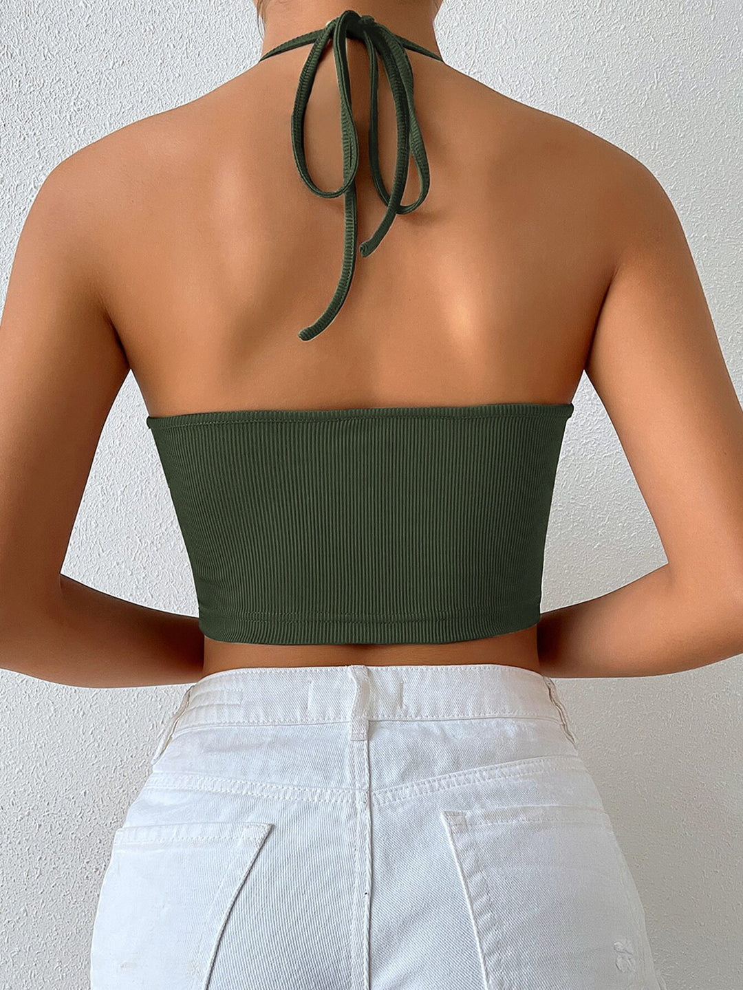 Green Halter Neck Back & Front Tie-Up Top
