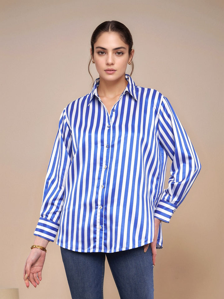 Blue Striped Collared Shirt