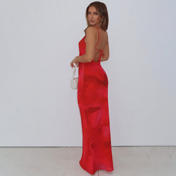 Shop Red Spaghetti Strap Printed Bodycon Maxi Dress - for