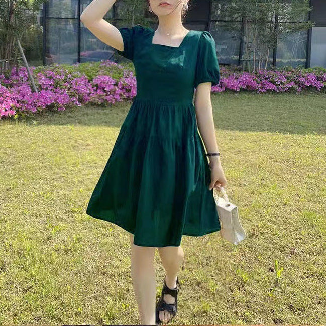 Green Back Bow Detailed Solid Mini Dress