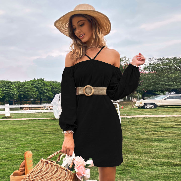 Black Cold Shoulder Bishop Sleeve Dress