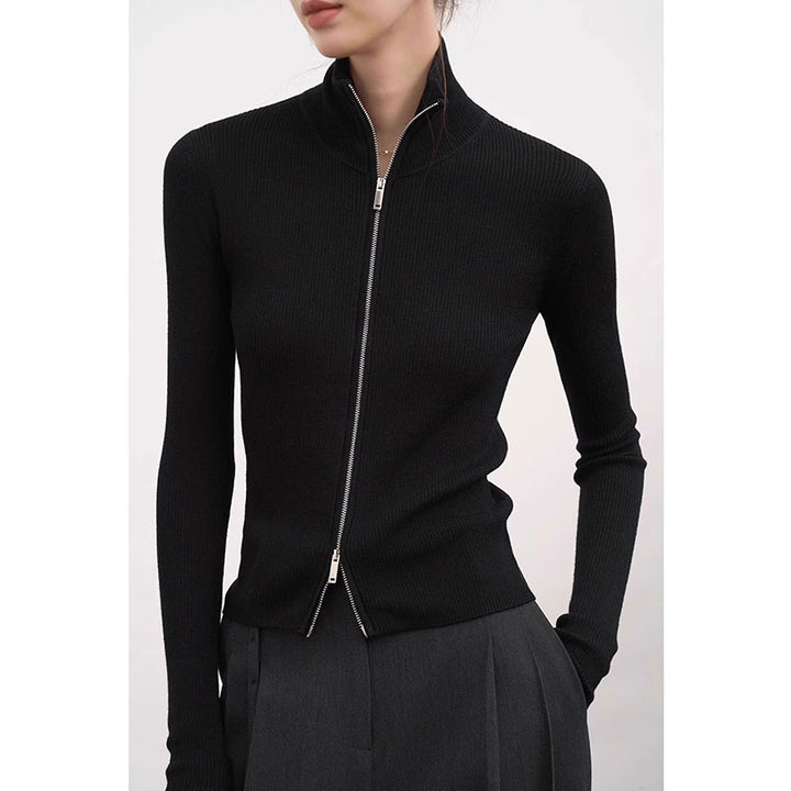 Black Full Sleeve Front Zip Top