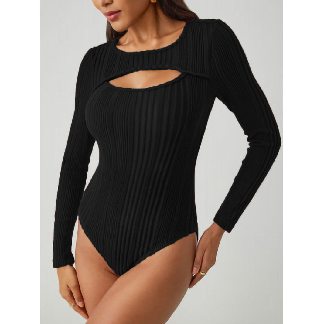 Black Cutout Full Sleeve Bodysuit