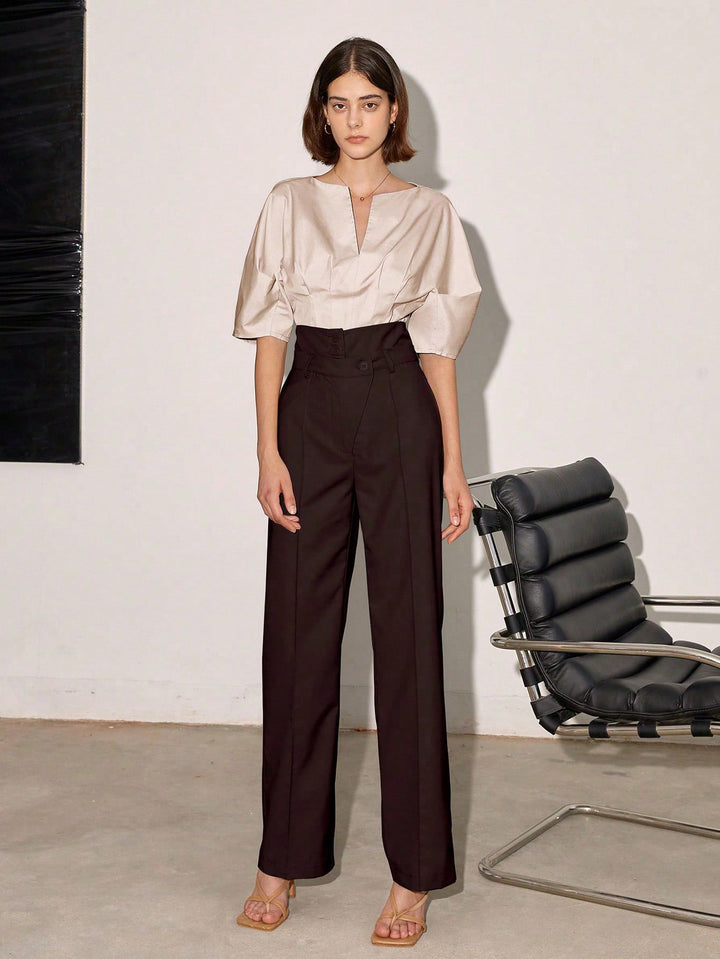 Brown High Waist Side Button Pant