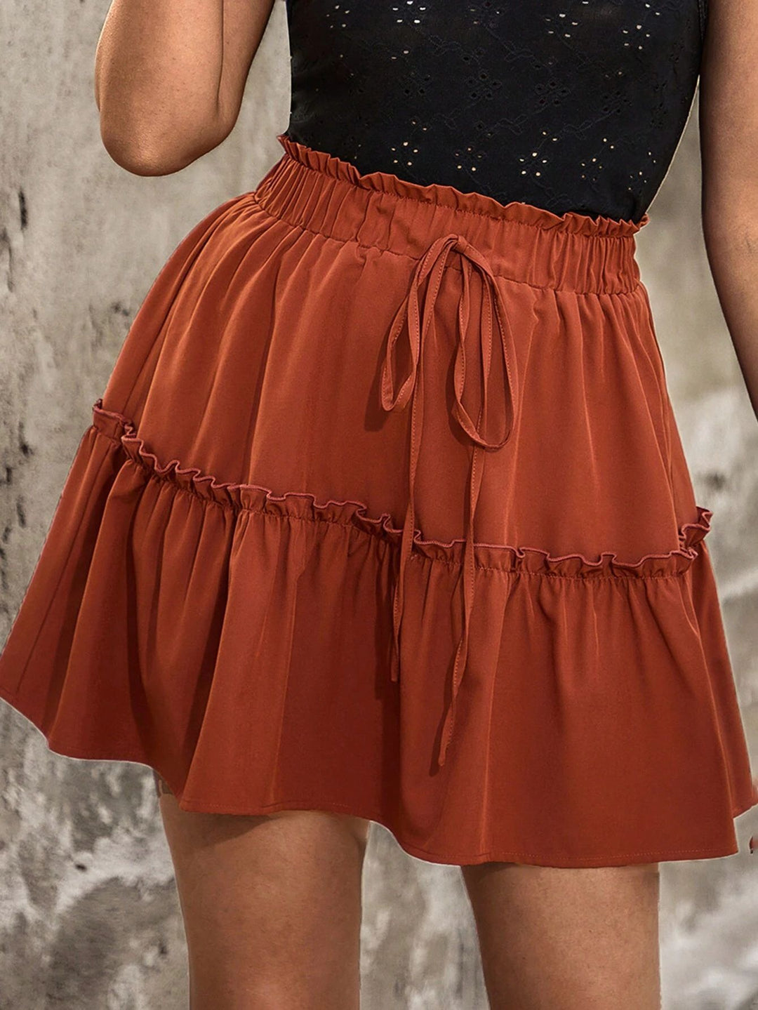 Brown Elasticated Flared Skirt
