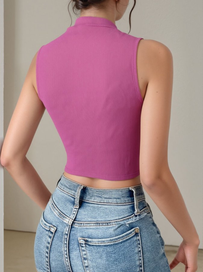 Magenta Sleeveless Turtle Neck Crop Top
