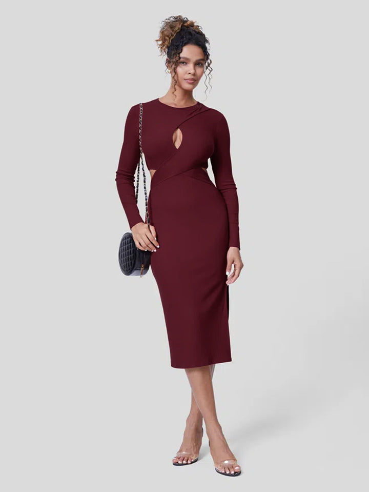 Wine Key Hole Dress With Side Slit