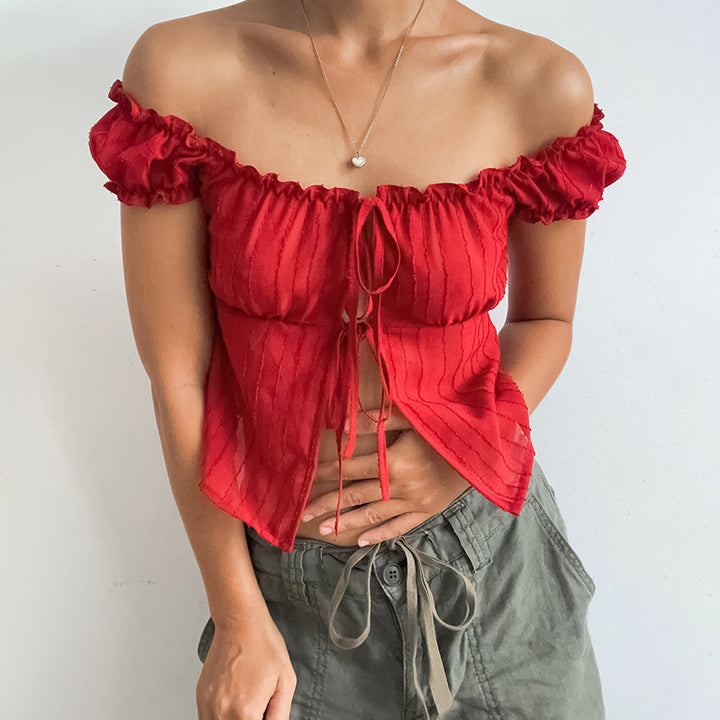 Red Front Tie Up Top