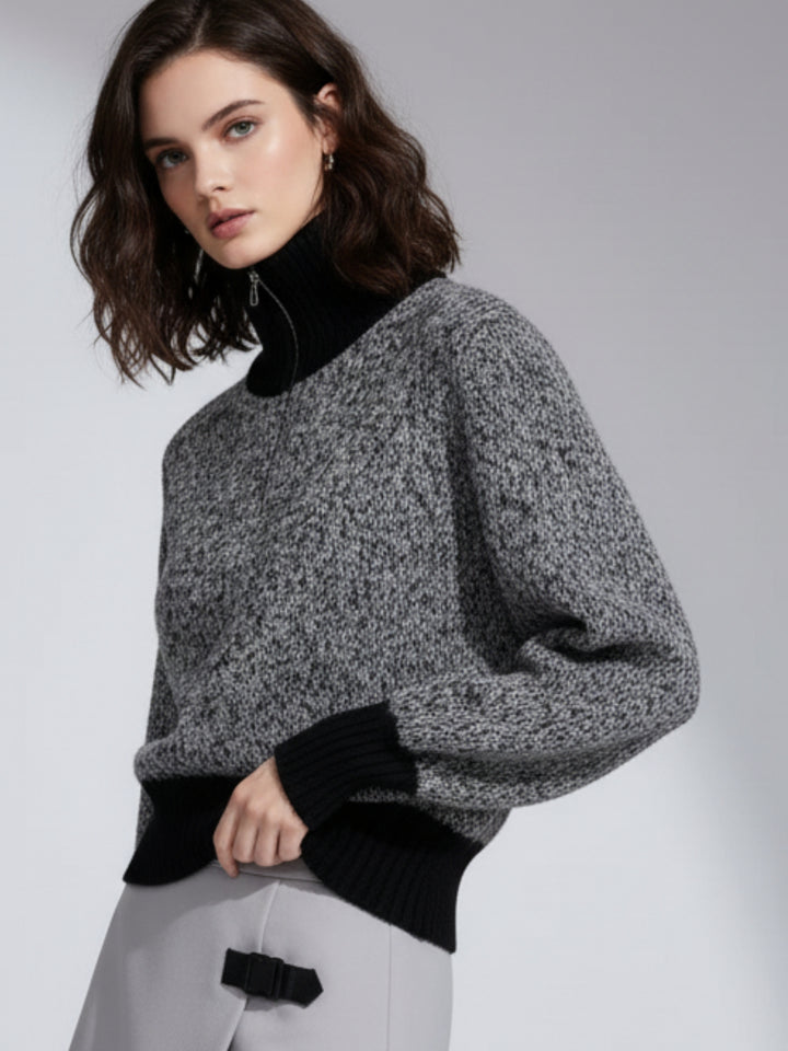 Grey Full Sleeve Contrast Collar Sweater