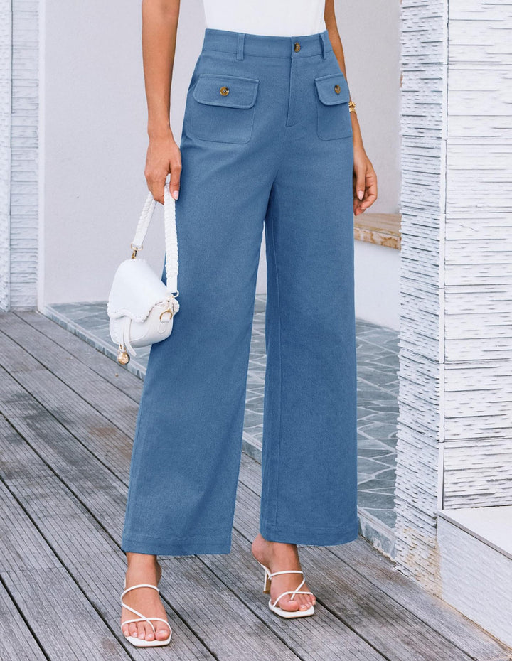 Blue Front Pockets Straight Leg Trouser