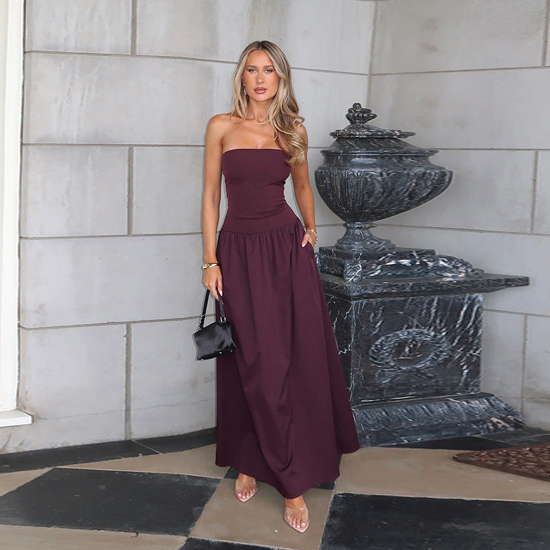 Wine Maxi Tube Solid Dress