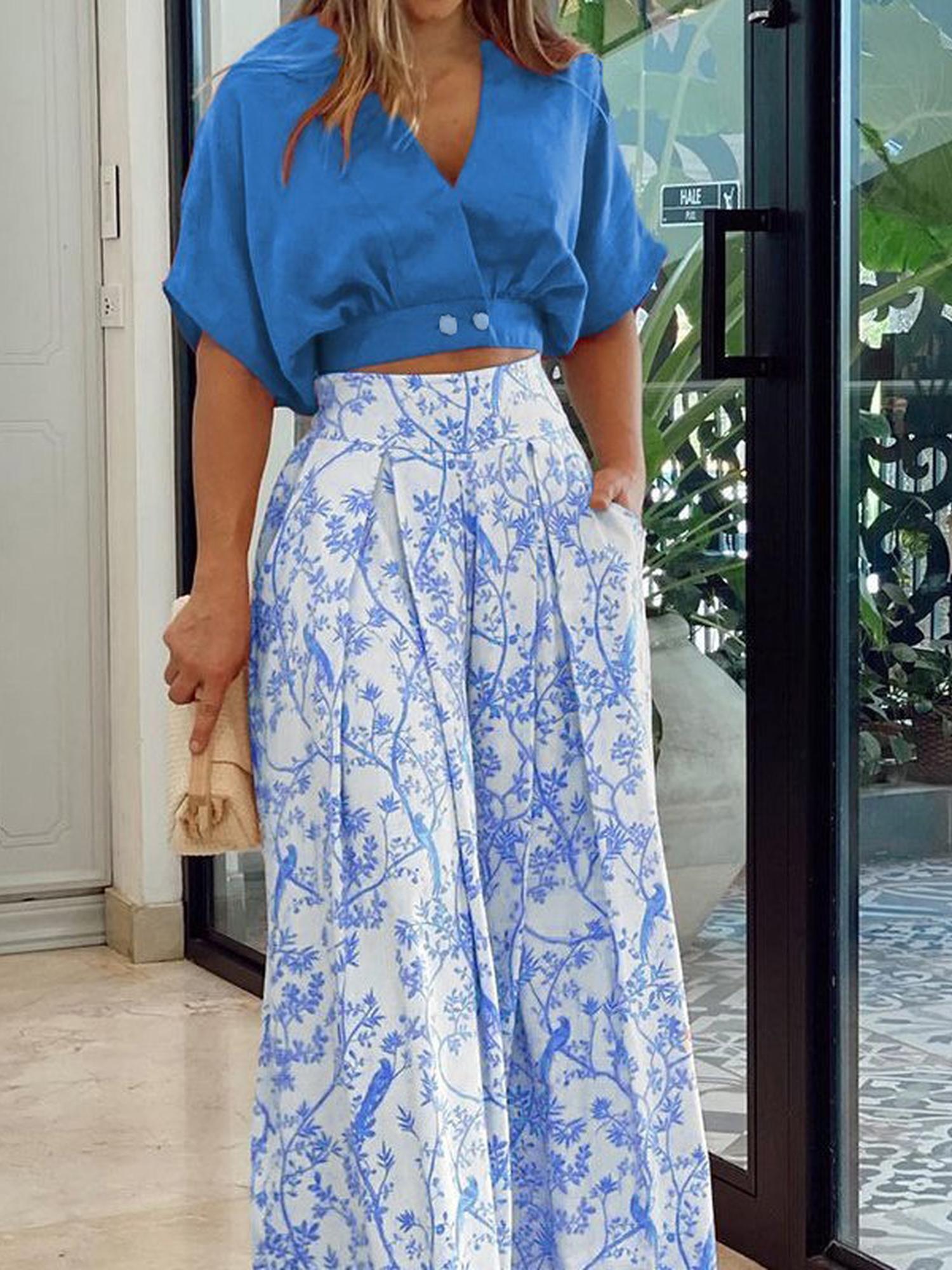 Blue Blouse And Pant Co-Ord Set