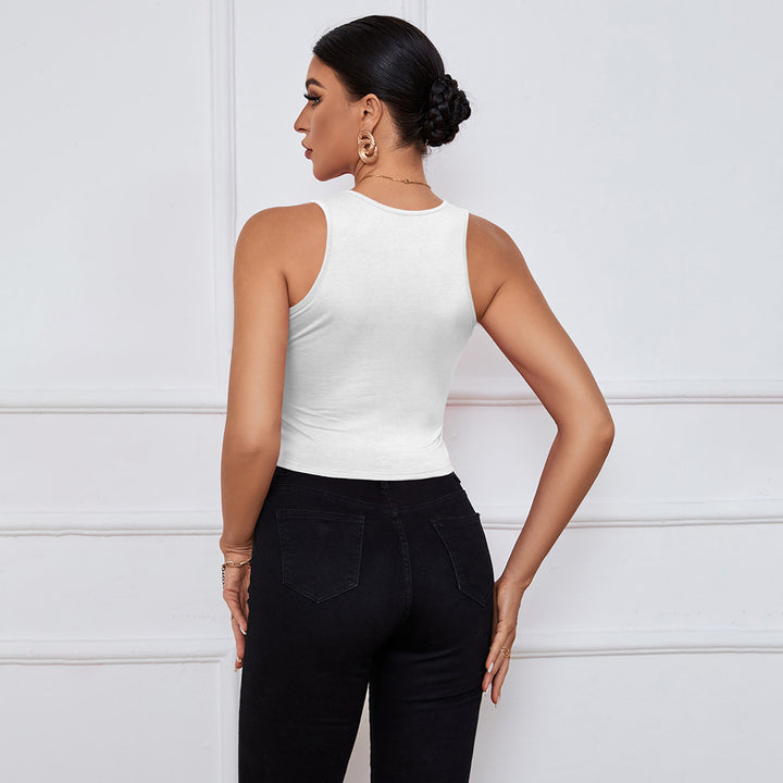 White Sleeveless U-Cut Out Neck Top