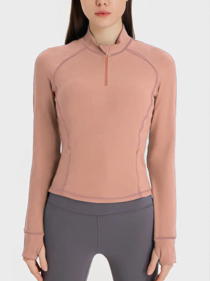 Nude Full Sleeve Collared Neck Top