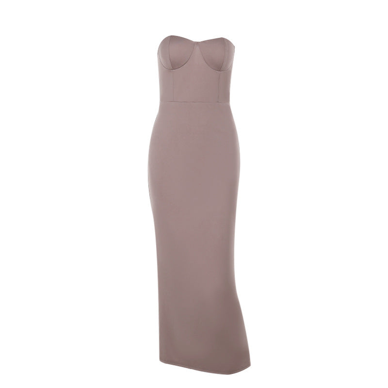 Light Brown Corset Tube Maxi Dress
