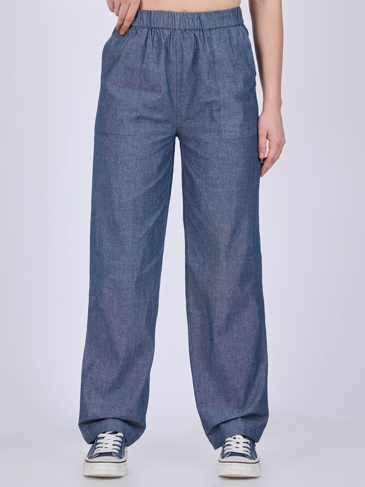 Blue Pleated High Waisted Trousers