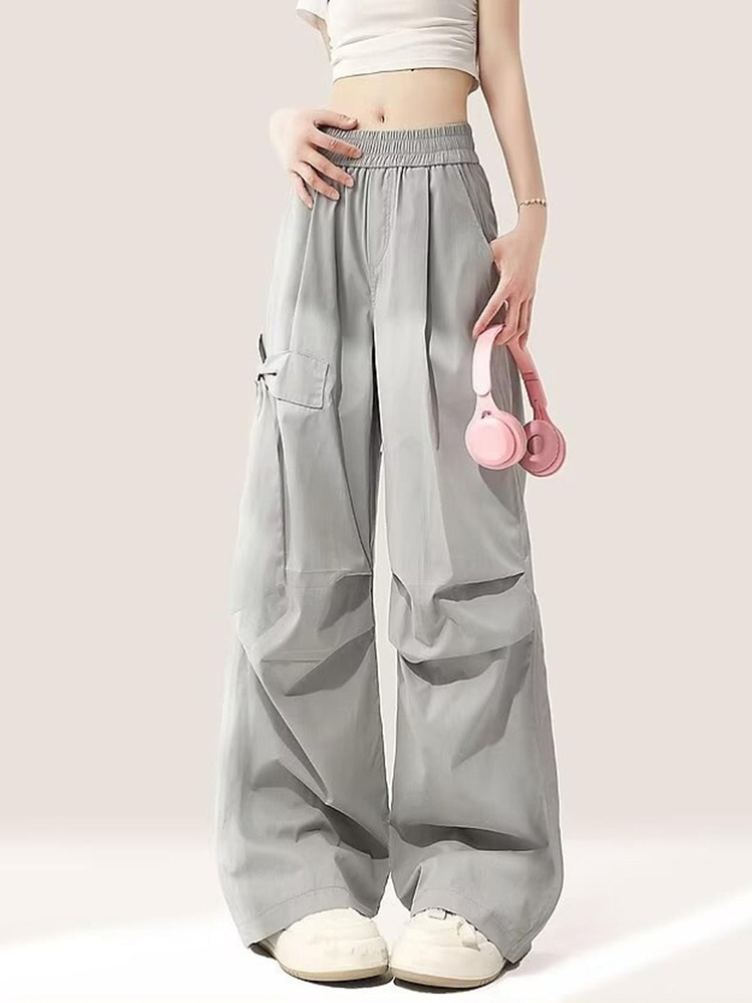 Grey Loose Baggy Mid-Rise Cargo