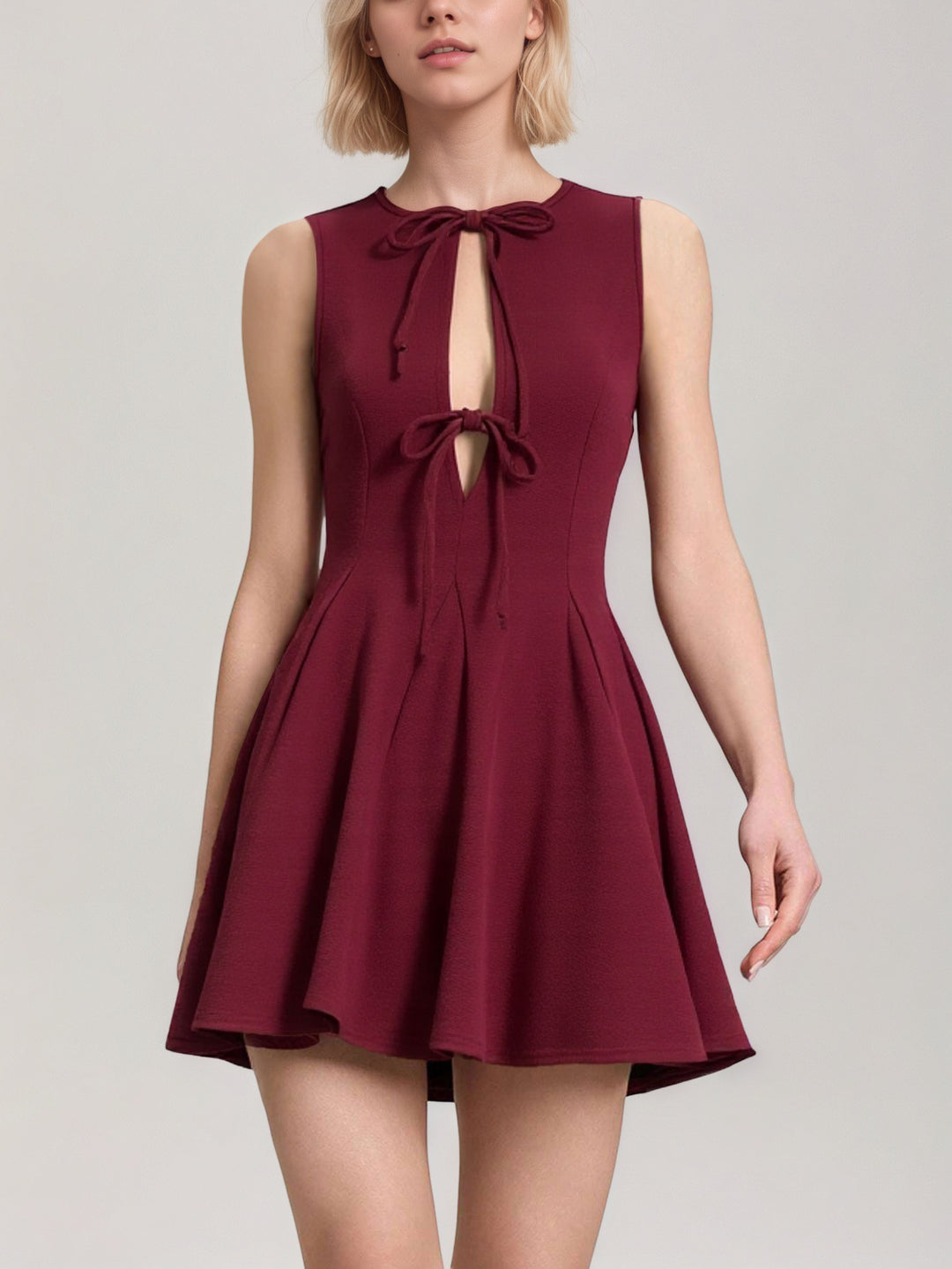 Red Sleeveless Front Bow Dress