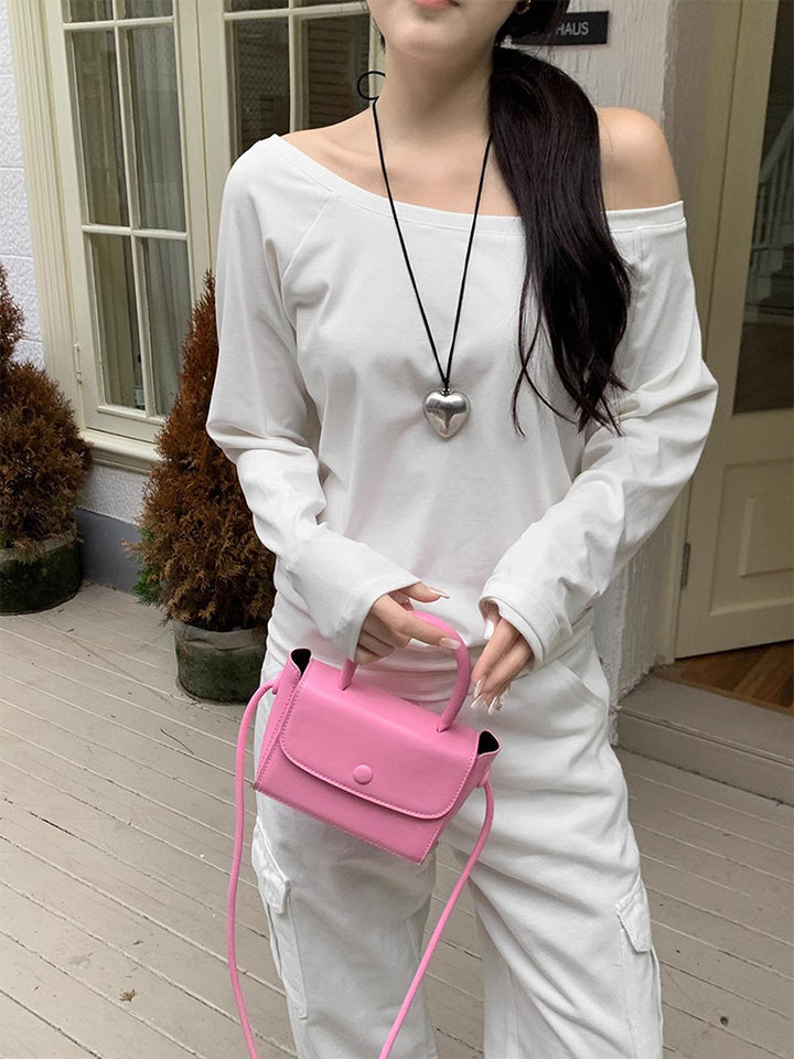 White Broad Shoulder Full Sleeves Top
