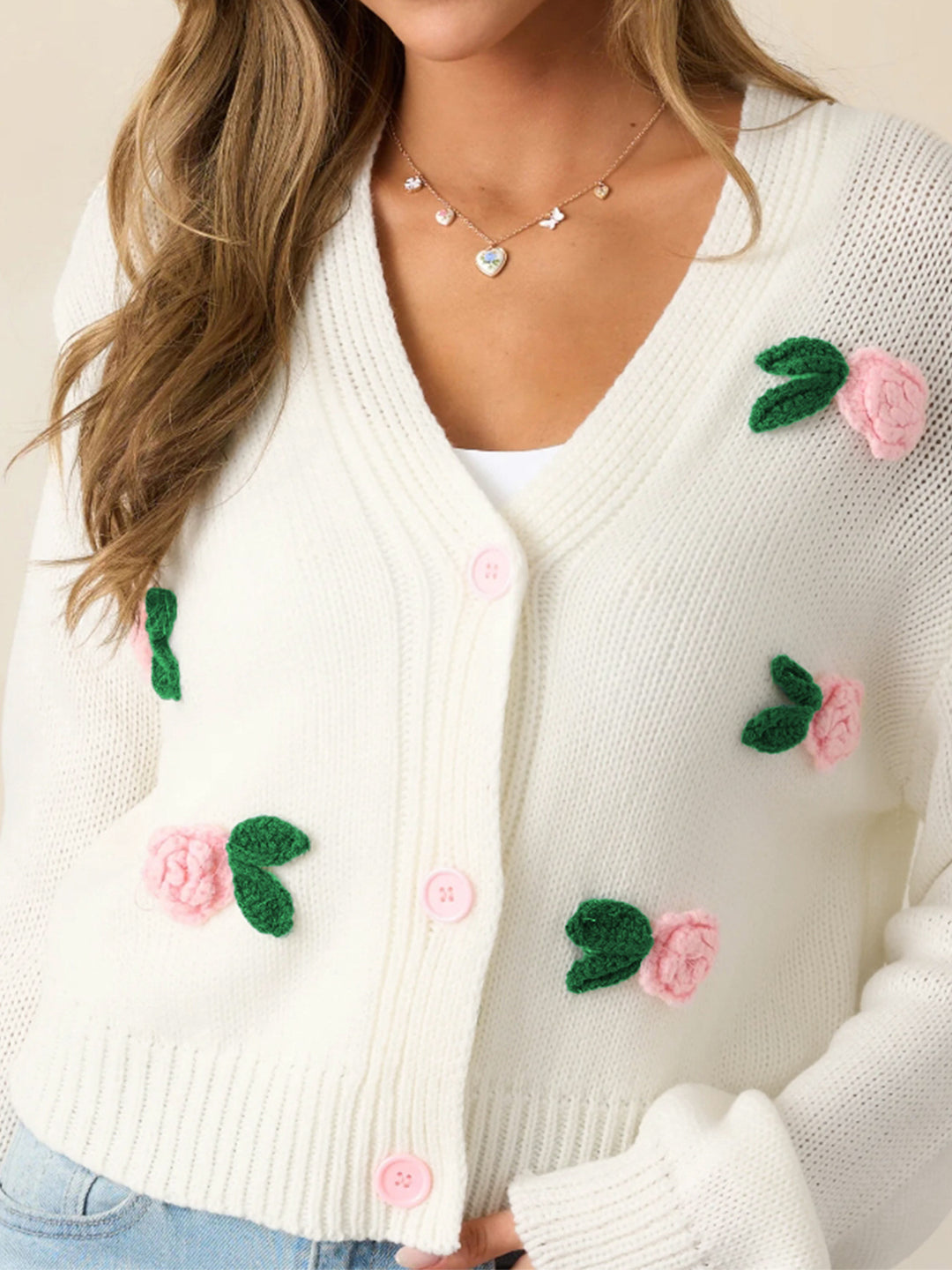 White Full Sleeves Embroided Cardigan