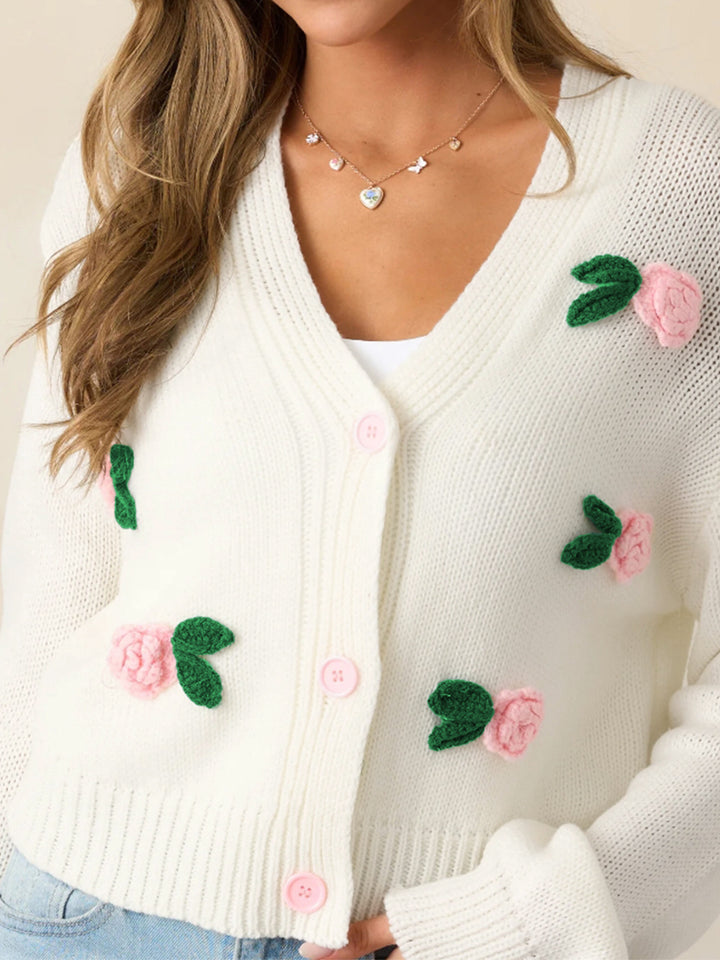 White Full Sleeves Embroided Cardigan