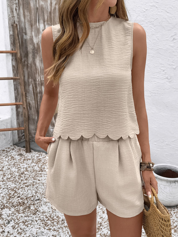 Beige Back Tie-Up Sleeveless Co-Ords
