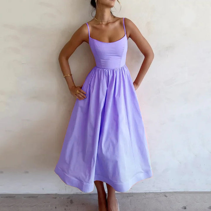 Purple Fit And Flare Dress With Straps