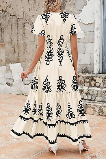 Off White Wrap Neck Contrast Coloured Printed Dress