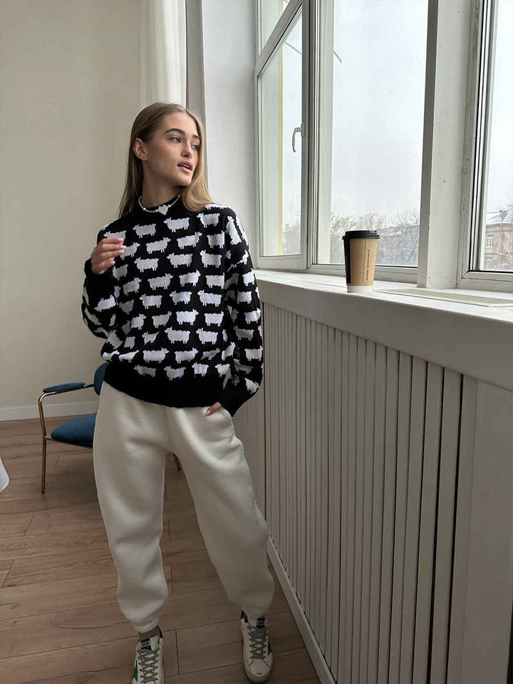 Black Printed Relaxed Sweater