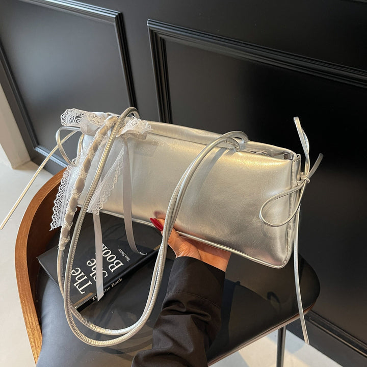 Silver Lace Bow Shoulder Bag
