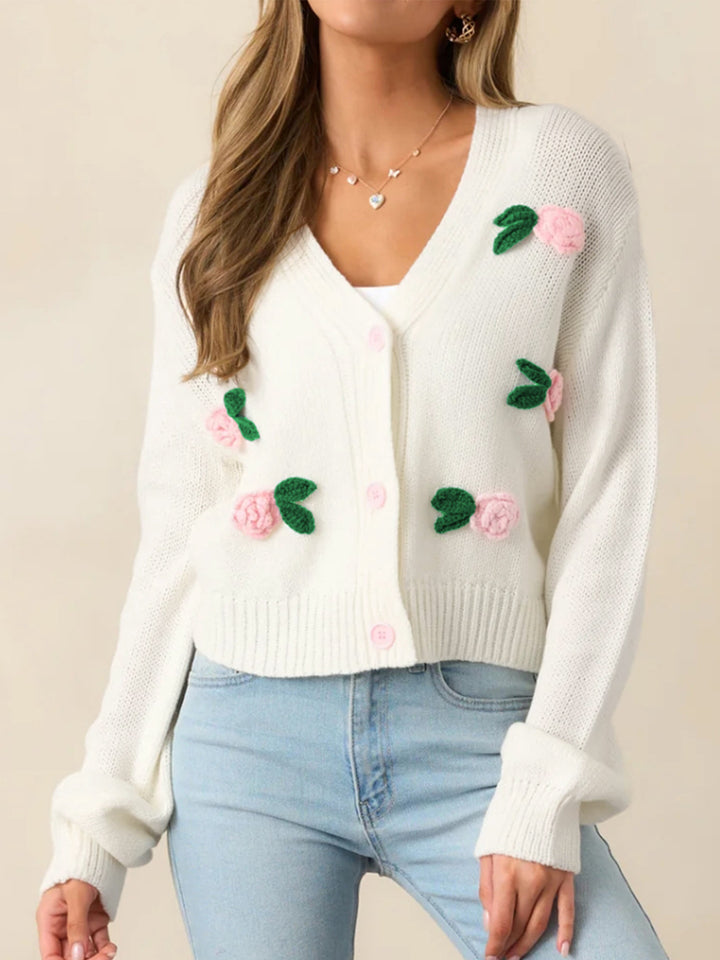 White Full Sleeves Embroided Cardigan