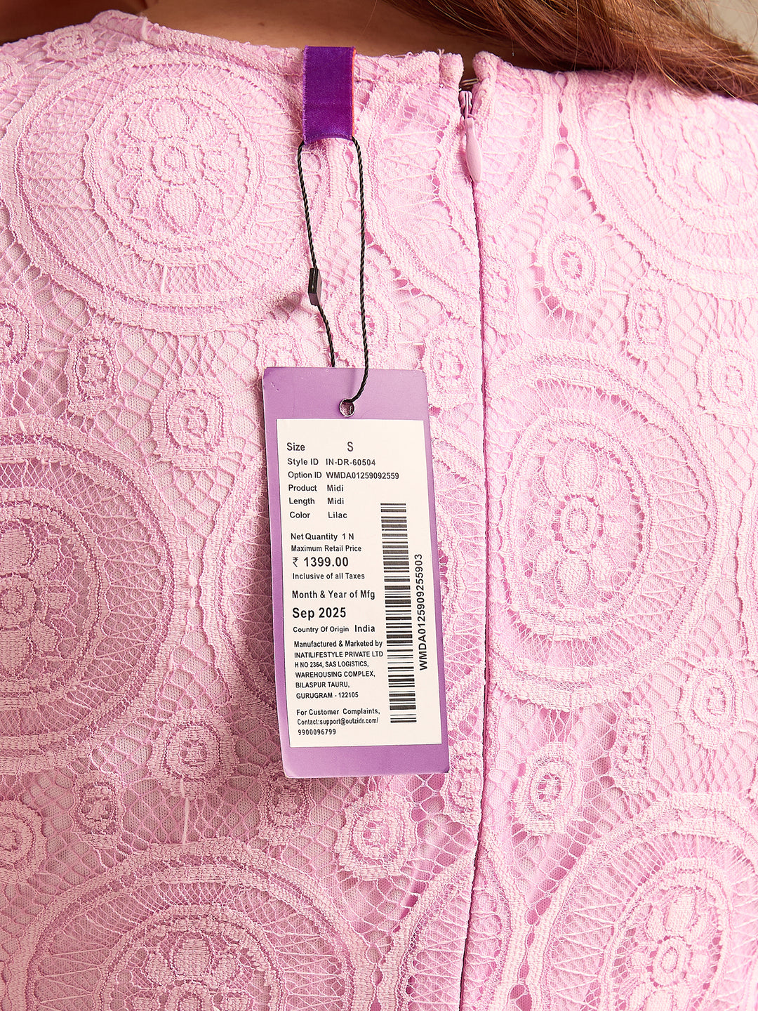 Lilac Halter Neck Midi Length Lace Dress