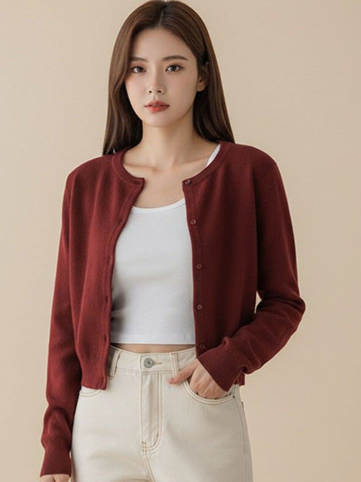 Maroon Full Sleeve Front Buttoned Slouchy Cardigan