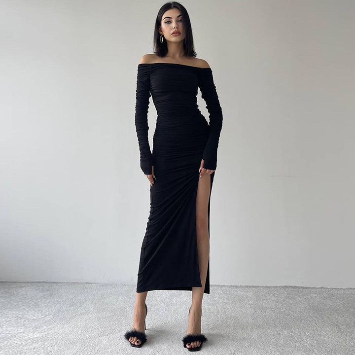 Black Ruched Bodycon Long Sleeve Dress