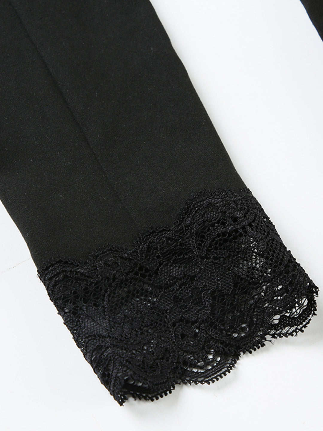 Black Lace Insert V Neck Full Sleeves Top