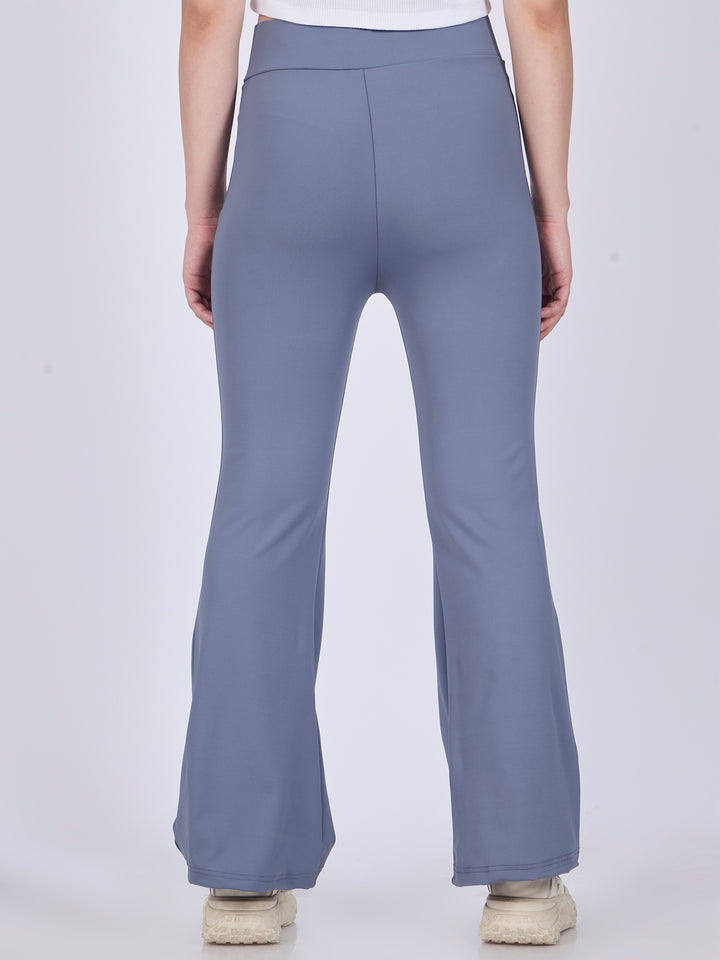 Grey Criss Cross Waist Band Flared Leggigns