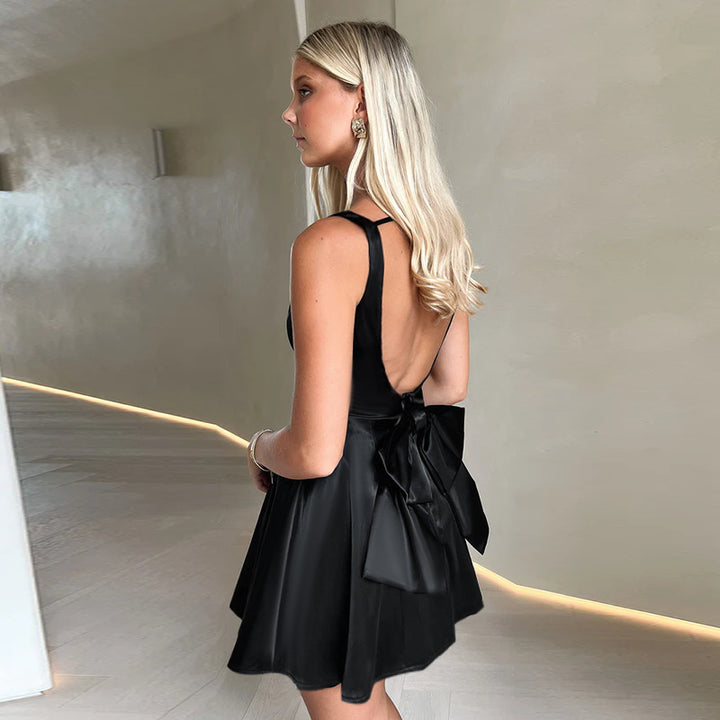 Black Boat Neck Skater Dress
